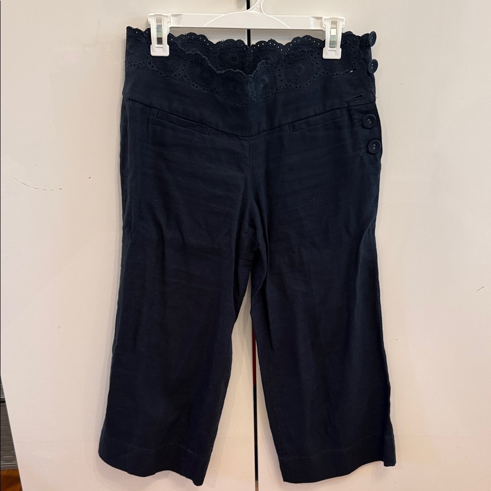Anthropologie 100% Linen Navy Capris